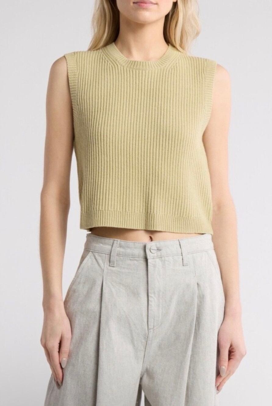 TWP Sweater Vest 100% Cashmere Crewneck Sleeveless Dark Tan Yellow